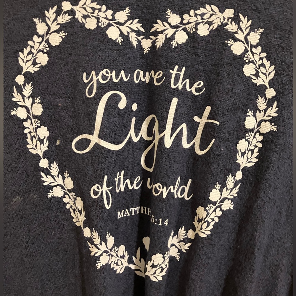 Faith Scripture Navy Graphic Tee with Heart Design 82325 - Picture 3 of 4